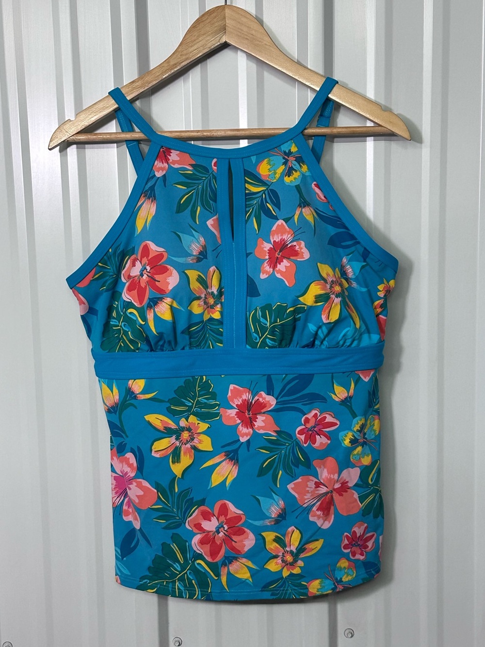 Lands’ End Blue Floral Tankini Top Women’s Medium 10/12 Athletic Swimwear